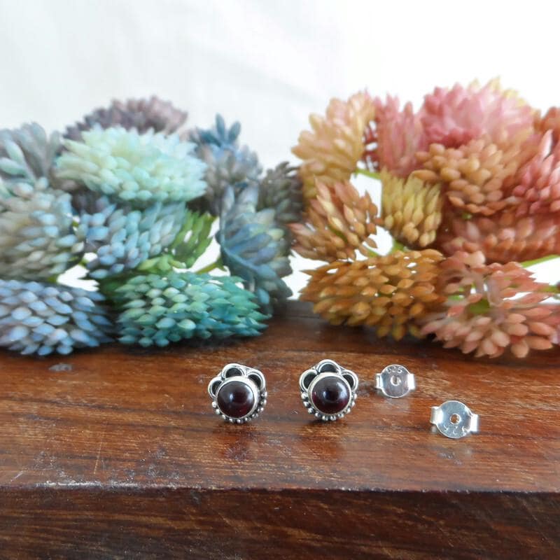 Garnet 7mm Earrings in Sterling Silver,Garnet Earrings, GarnetSilver Studs, Garnet Jewelry,Gemstone Studs,Gift for Her