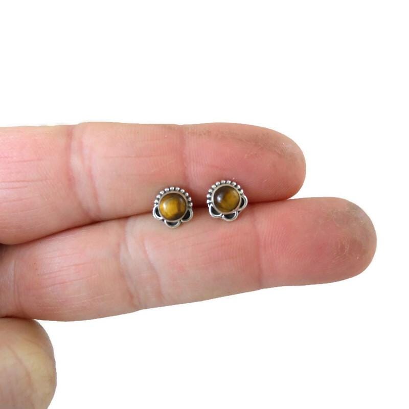 Tigers Eye Earrings in Sterling Silver, Tigers Eye Earrings, Gemstone Earrings, Minimalist Earrings, Dainty Earrings, Tigers Eye Jewelry