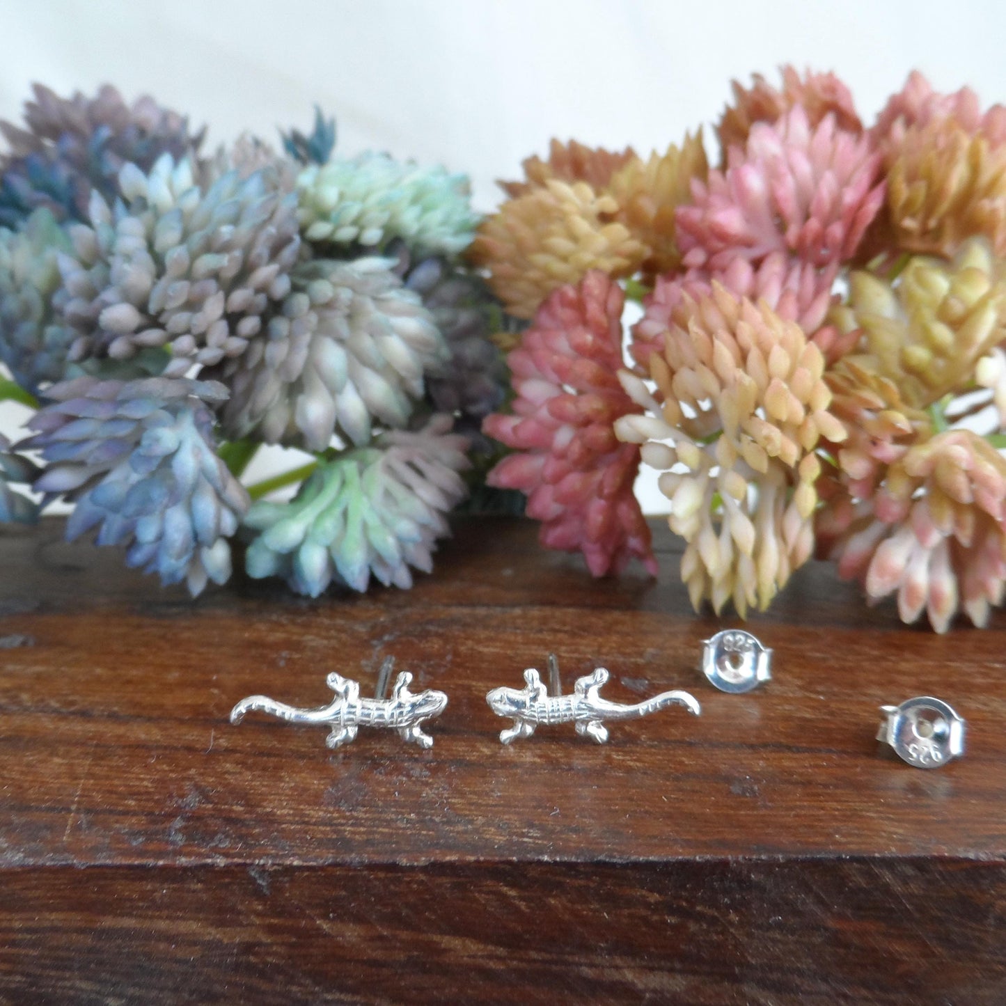 Tiny Lizard Earrings in Sterling Silver, Gecko Studs, Silver Lizard Stud, Multiple Piercings, Tiny Lizard Studs, Animal Earrings