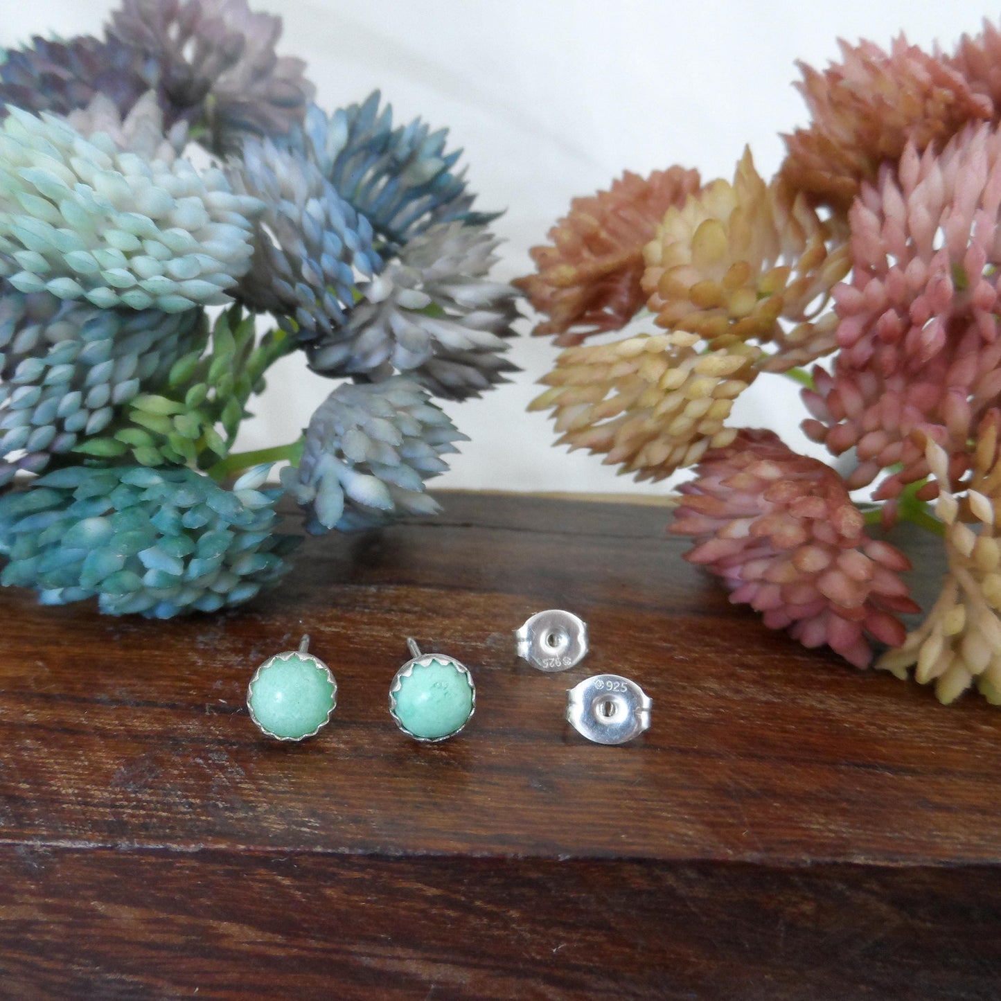 Chrysoprase Earrings in Sterling Silver, ChrysopraseEarrings, 5mm Earrings, Chrysoprase Jewelry, Green Gemstone, Gemstone Studs