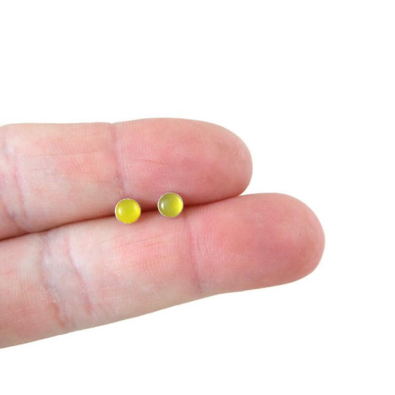 Yellow Agate Earrings in Sterling Silver, Yellow Agate Earrings, Yellow Earrings, Silver Earrings, Dainty Earrings, Gift for Her, 4mm studs