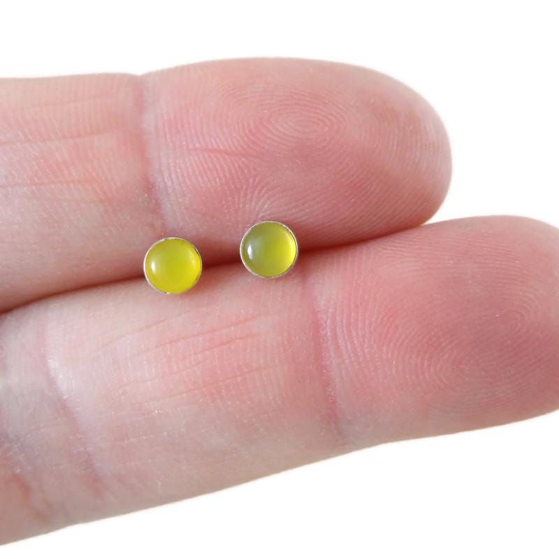 Yellow Agate Earrings in Sterling Silver, Yellow Agate Earrings, Yellow Earrings, Silver Earrings, Dainty Earrings, Gift for Her, 4mm studs