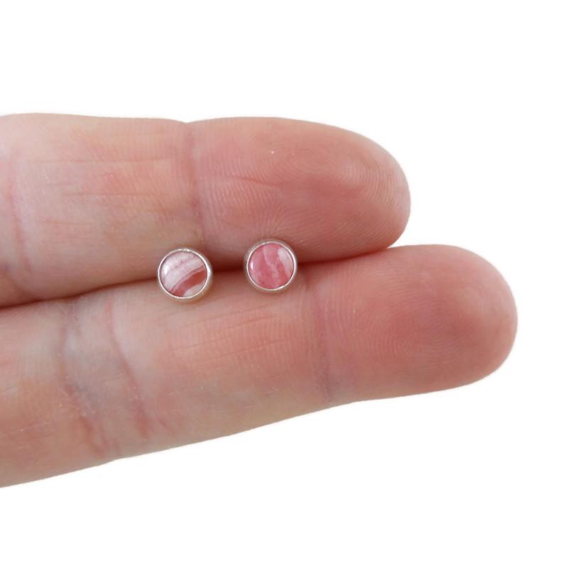 Rhodochrosite Earrings in Sterling Silver, Rhodochrosite Earrings, Pink Earrings, Silver Earrings, Dainty Earrings, Gift for Her, 5mm studs