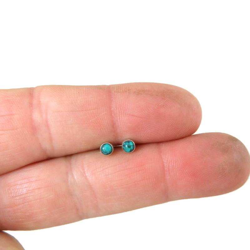 Tiny 3mm Turquoise Sterling Silver Earrings, Turquoise Silver Studs, 3mm Turquoise Earrings, Tiny Studs, Southwest Earrings, Boho Earrings