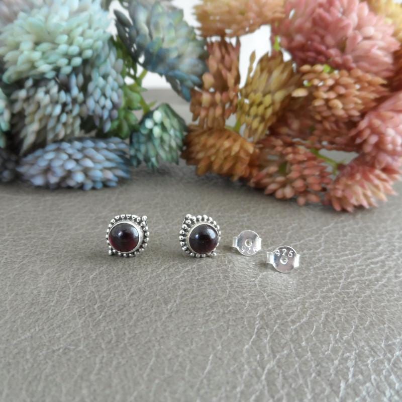 Garnet Earrings in Sterling Silver, Birthstone Earrings, Garnet Earrings, Garnet Silver Studs, Garnet Jewelry,Gemstone Studs,