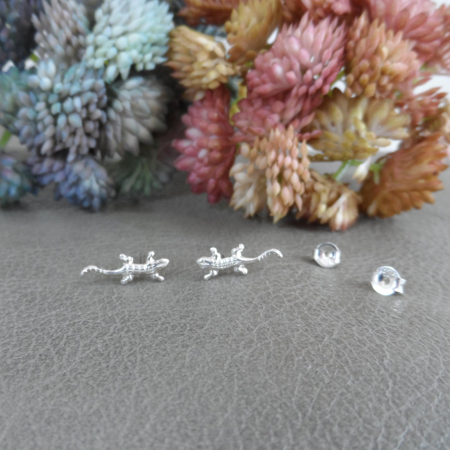 Tiny Lizard Earrings in Sterling Silver, Gecko Studs, Silver Lizard Stud, Multiple Piercings, Tiny Lizard Studs, Animal Earrings