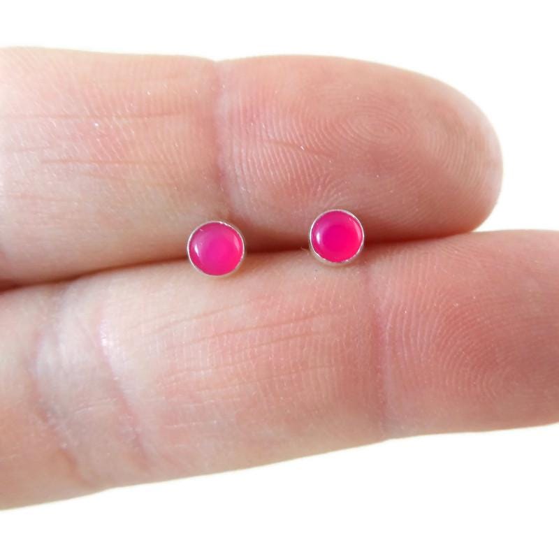 Pink Agate Earrings in Sterling Silver, Pink Agate Stud Earrings, Pink Earrings, Silver Earrings, Dainty Earrings, Gift for Her, 4mm studs