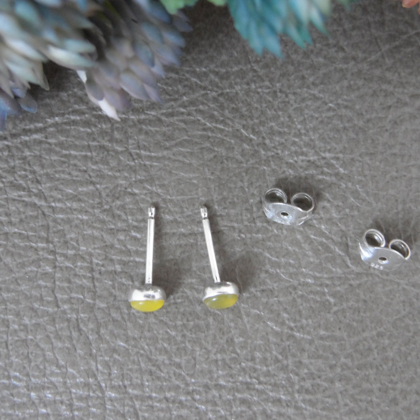 Yellow Agate Earrings in Sterling Silver, Yellow Agate Earrings, Yellow Earrings, Silver Earrings, Dainty Earrings, Gift for Her, 4mm studs