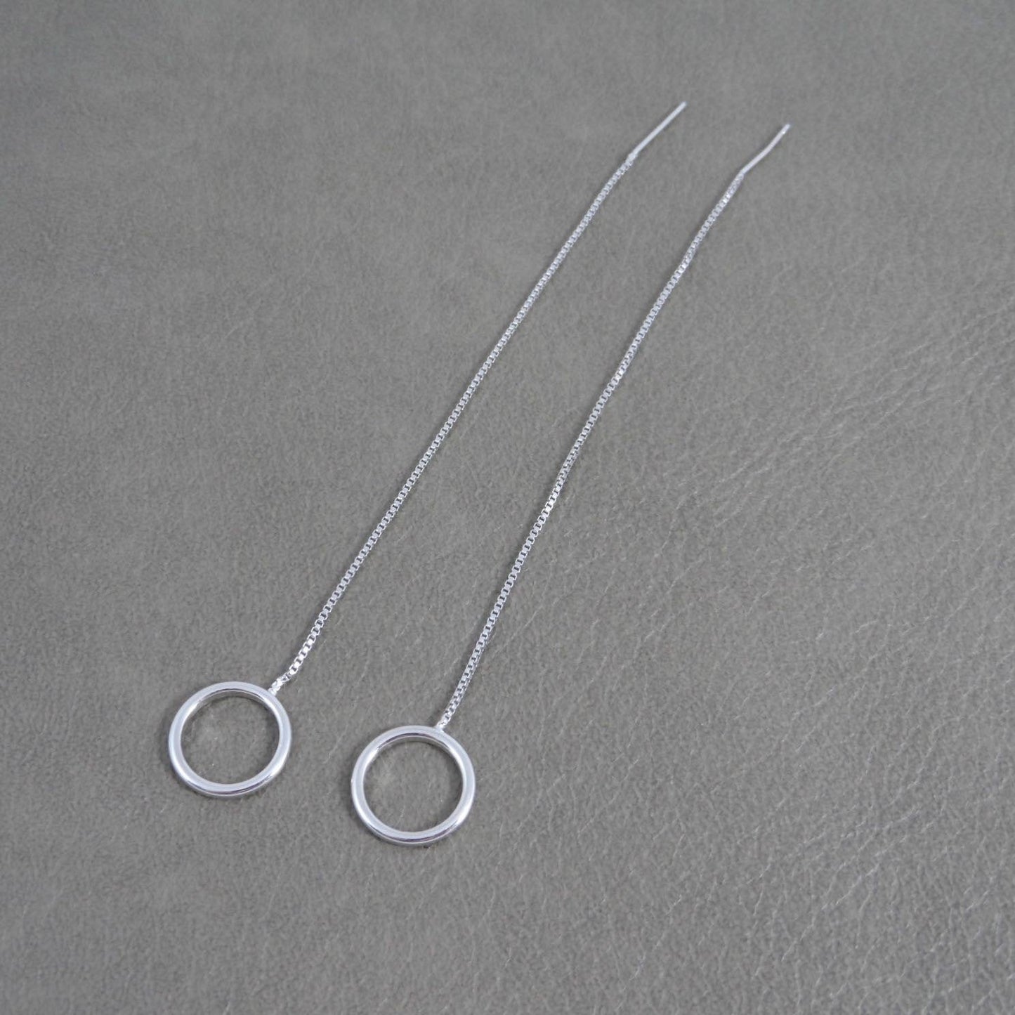 Circle Ear Threader Earrings in Sterling Silver