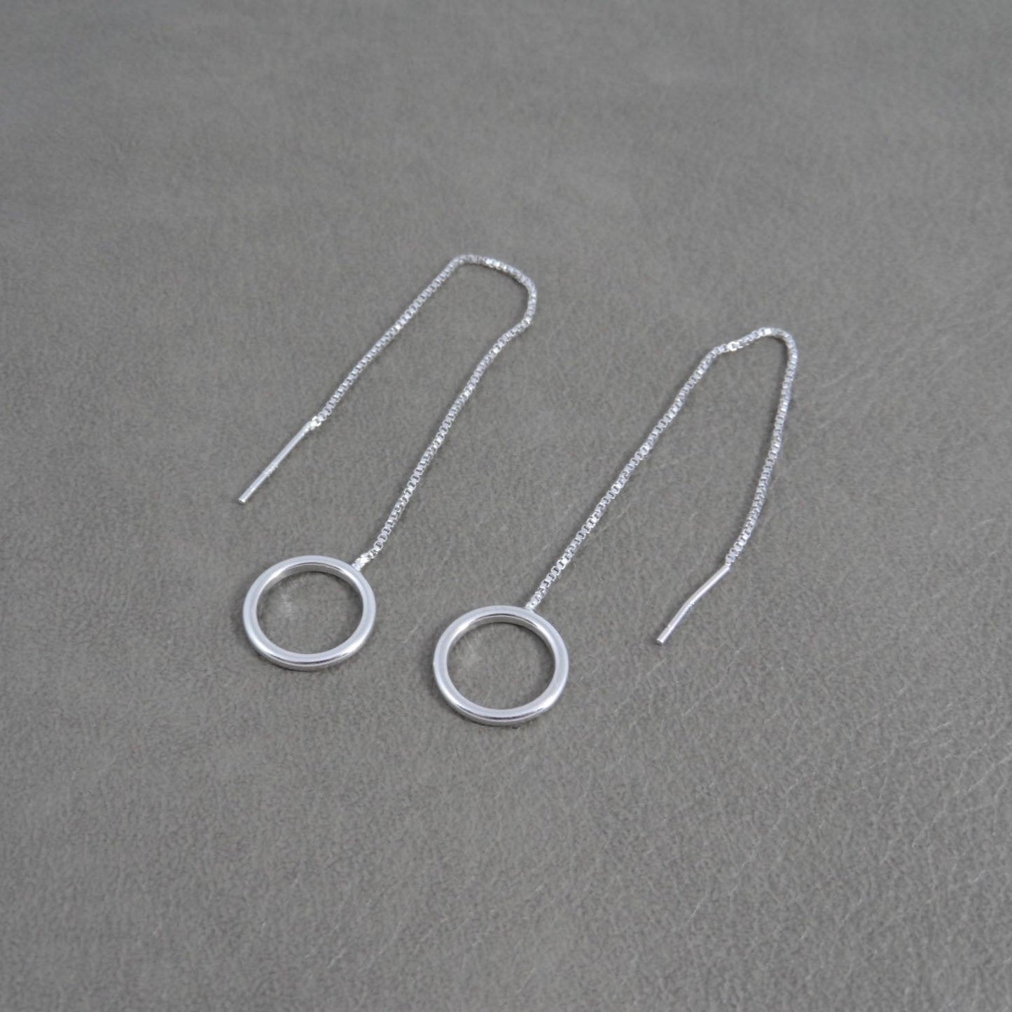 Circle Ear Threader Earrings in Sterling Silver