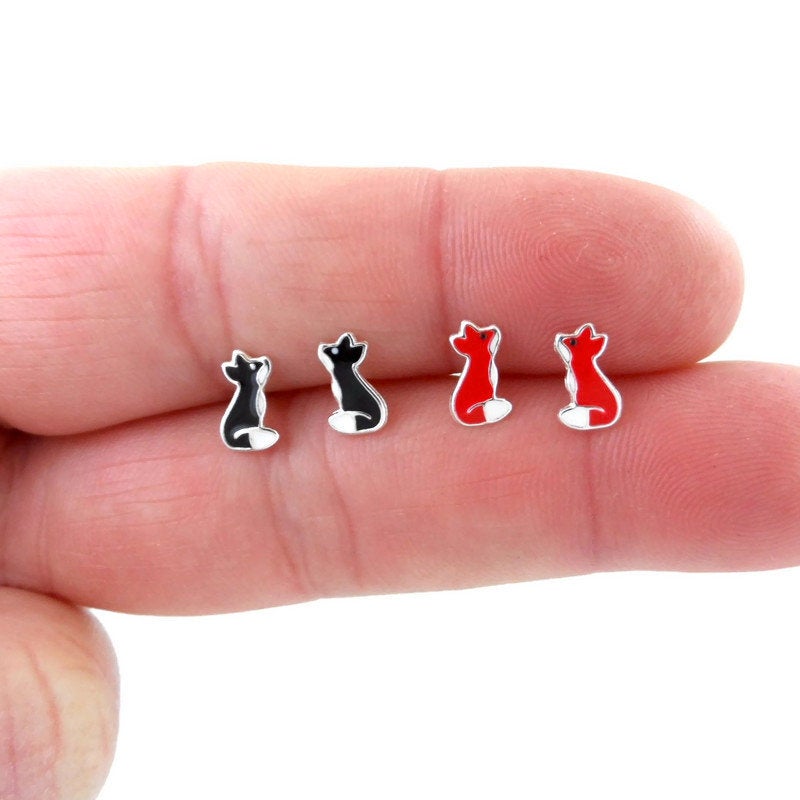 Tiny Fox Earrings in Sterling Silver