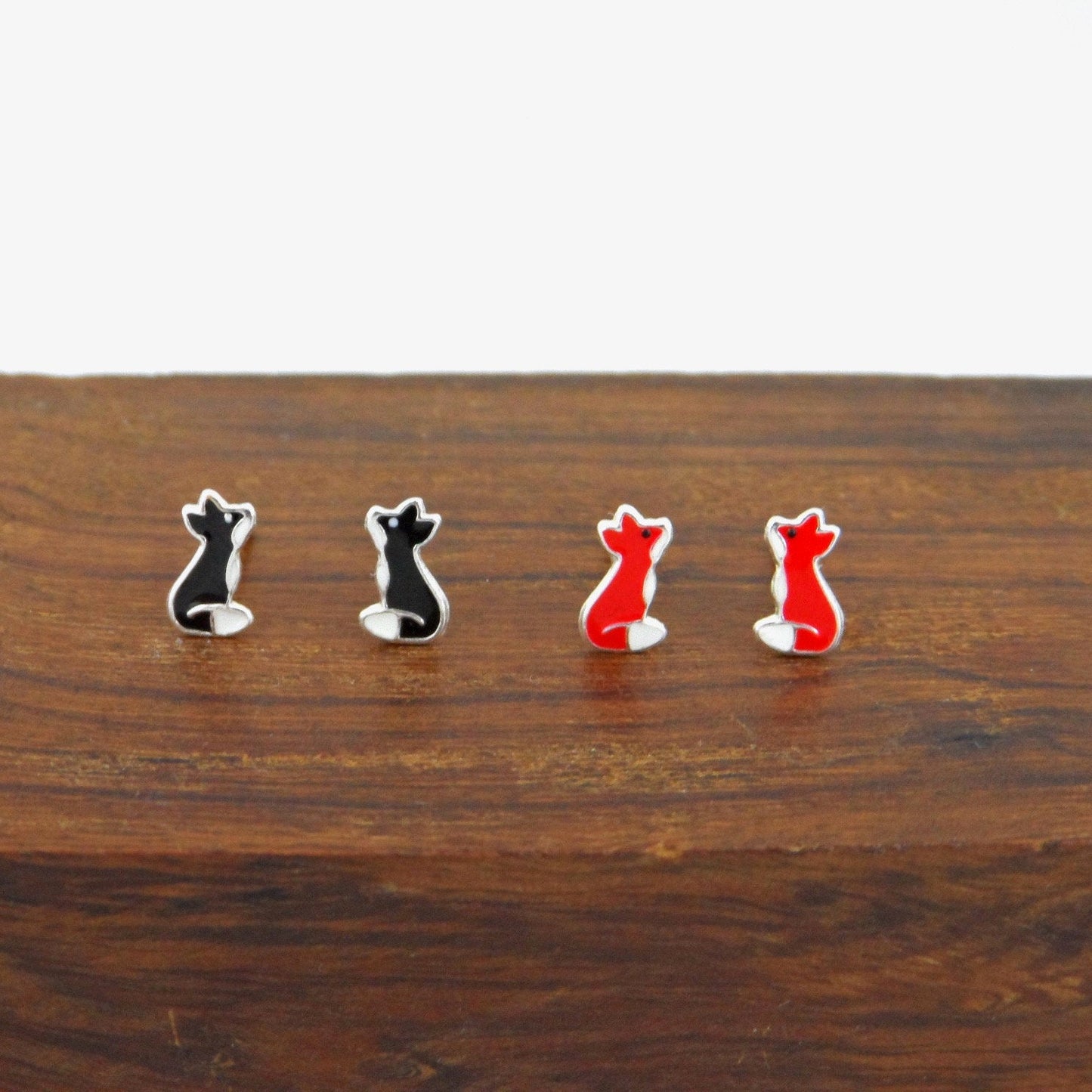 Tiny Fox Earrings in Sterling Silver