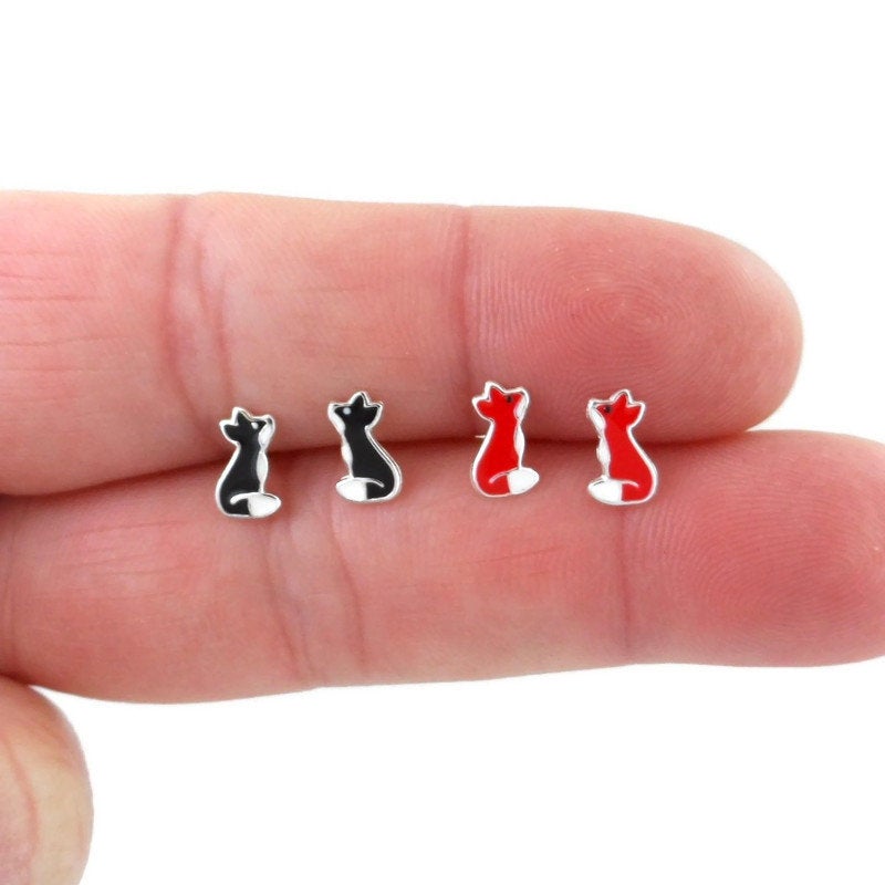 Tiny Fox Earrings in Sterling Silver