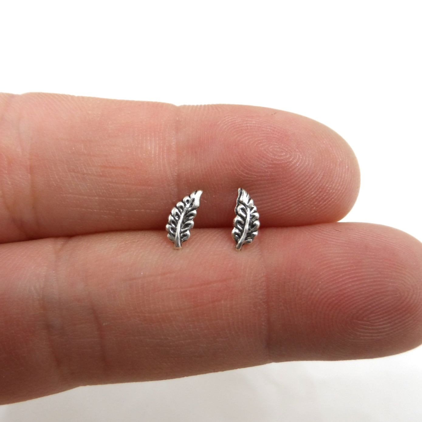 Tiny Leaf Earrings in Sterling Silver, Leaf Earrings, Kids Earrings, Tiny Studs, Cartilage Studs, Boho Earrings, Dainty Earrings,