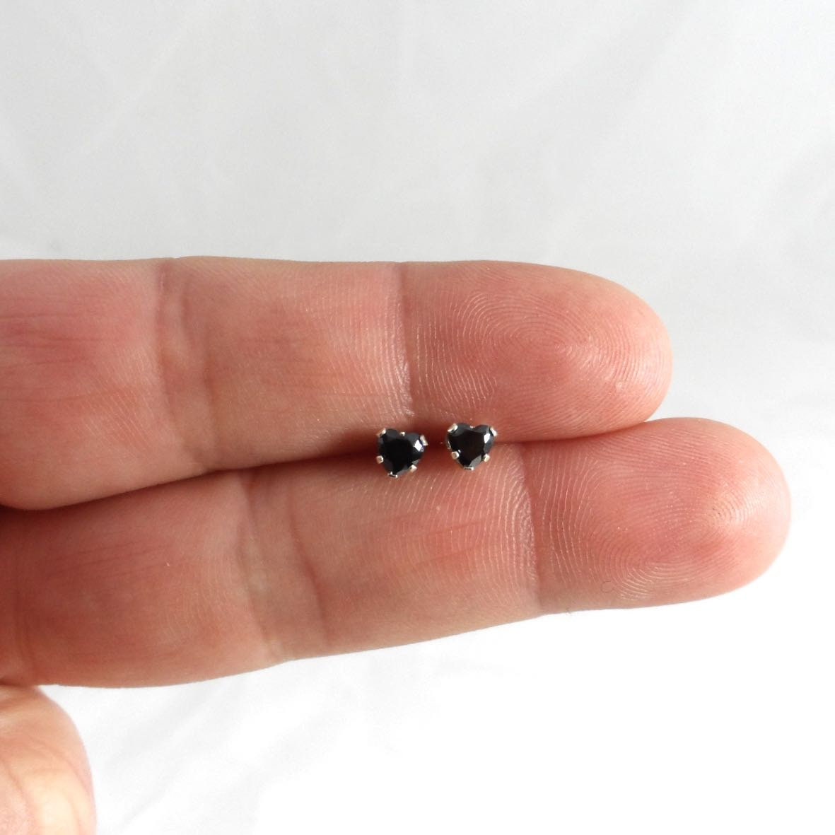 Black Heart Earrings in Sterling Silver-4mm