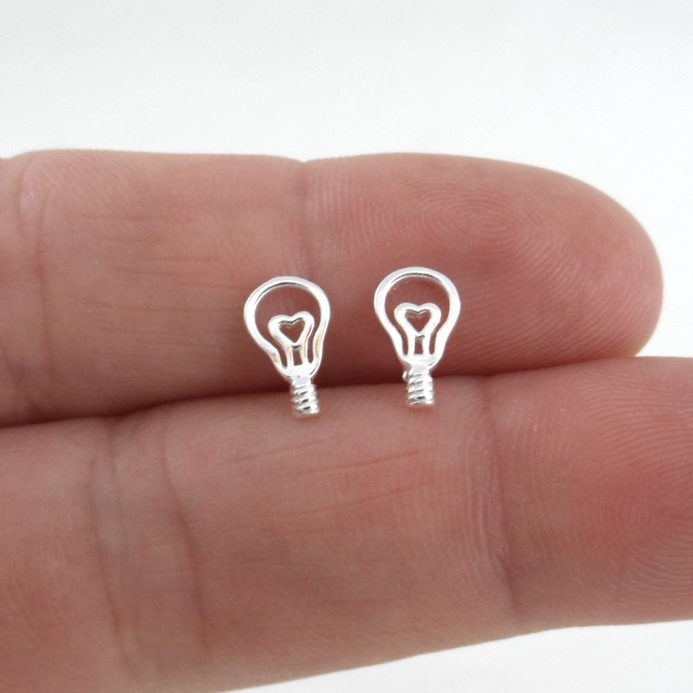 Tiny Light Bulb Earrings in Sterling Silver, Light Bulb Earrings, Tiny Studs, Cartilage Studs, Dainty Earrings, Kids Earrings, Gift for Her