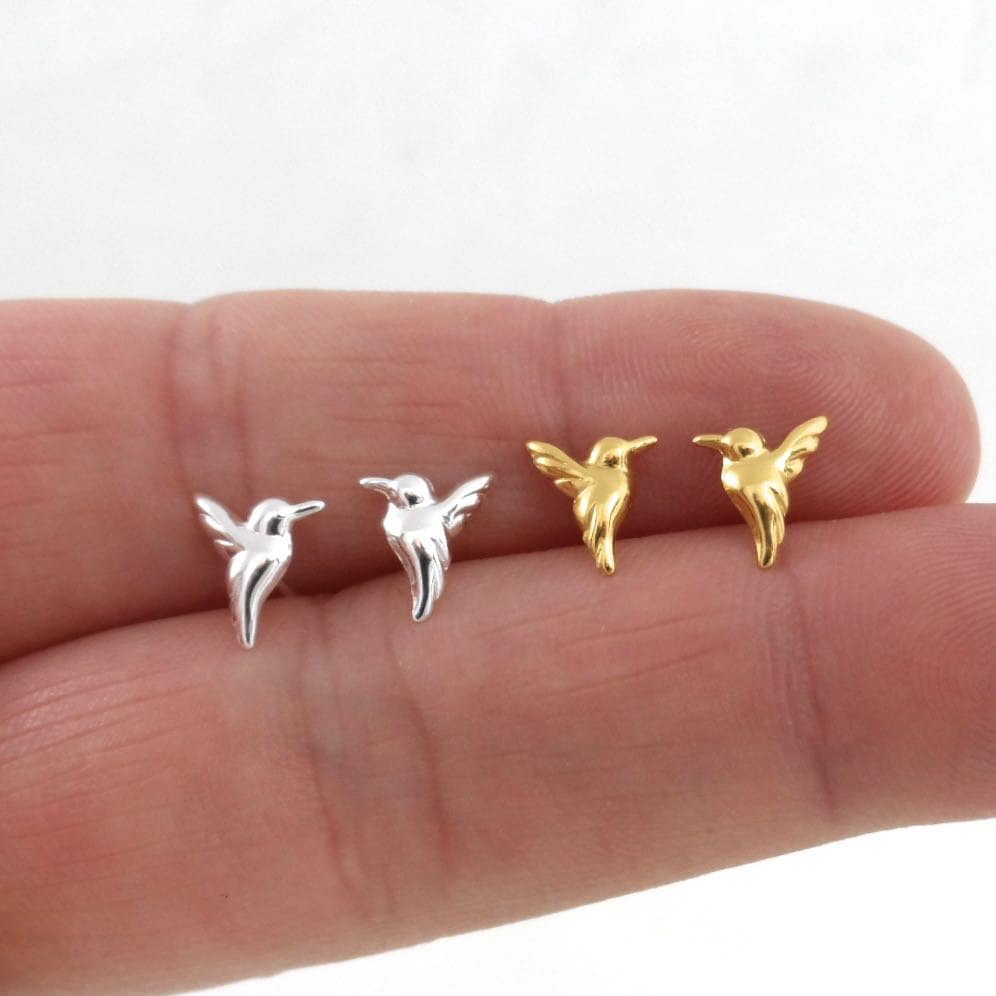 Tiny Hummingbird Earrings in Sterling Silver, Hummingbird Earrings, Kids Earrings, Tiny Studs, Bird Studs, Dainty Earrings, Gift for Her