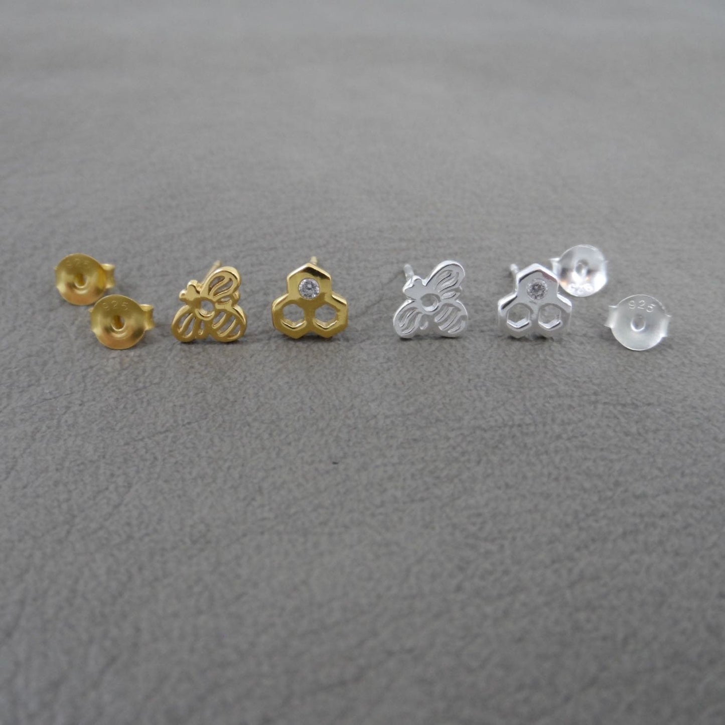 Bee & Honeycomb Earrings in Sterling Silver