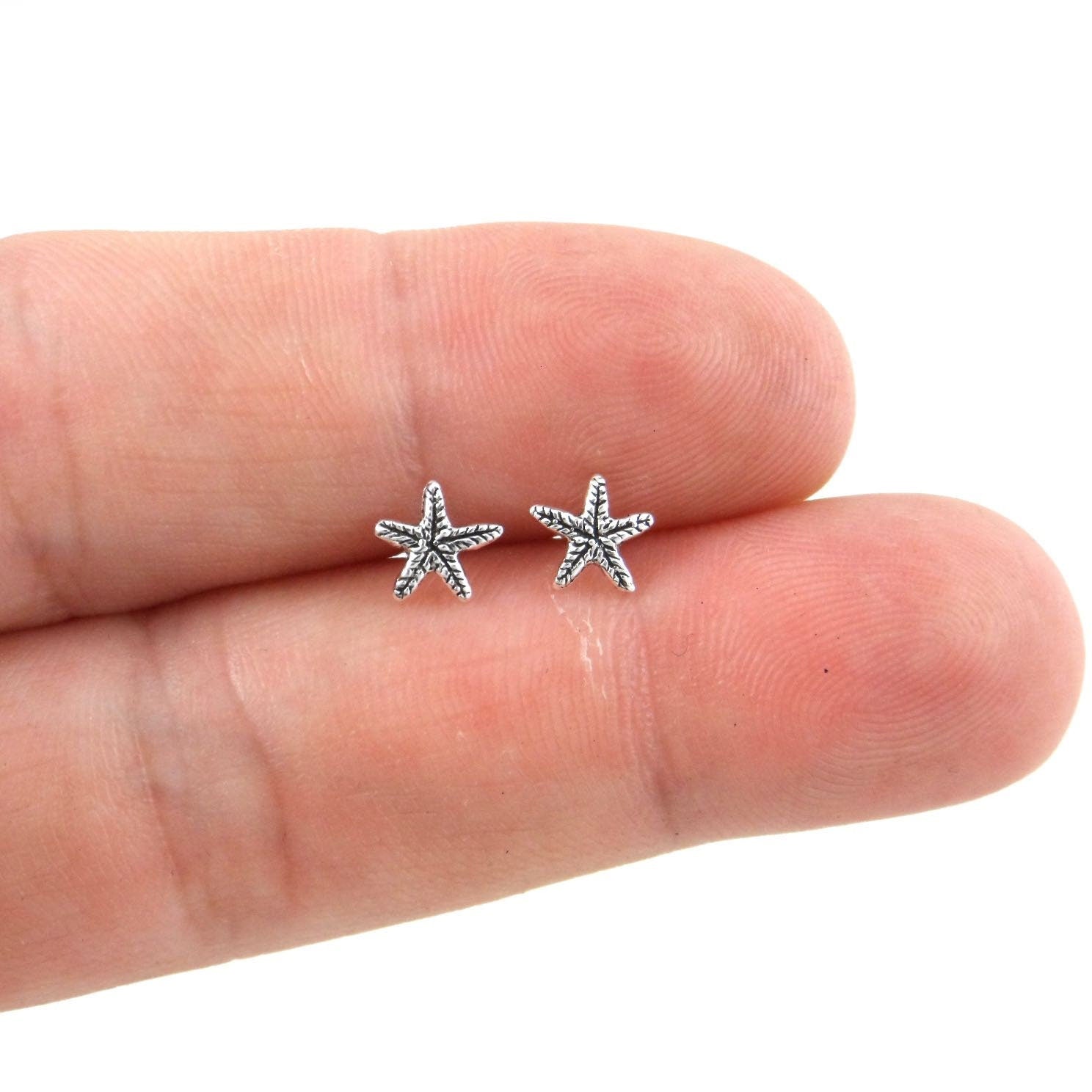 Tiny Starfish Earrings In Sterling Silver, Starfish Earrings, Star Earrings, Tiny Studs, Kids Earrings, Dainty Earrings, Cartilage Stud