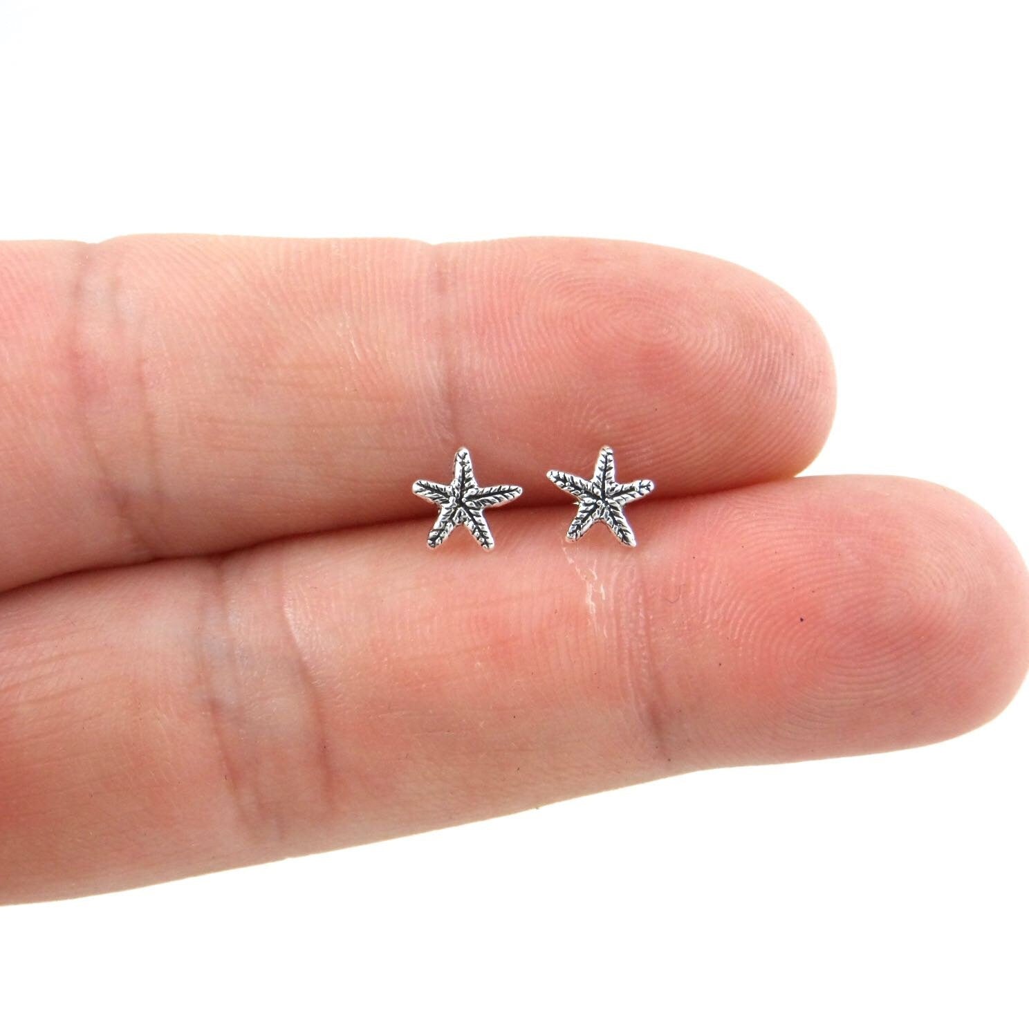 Tiny Starfish Earrings In Sterling Silver, Starfish Earrings, Star Earrings, Tiny Studs, Kids Earrings, Dainty Earrings, Cartilage Stud