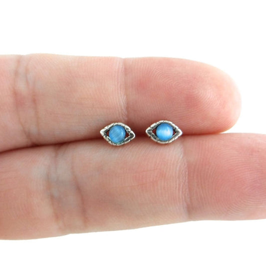 Tiny Evil Eye Stud Earrings in Sterling Silver, Evil Eye Earrings, Tiny Studs, Cartilage Studs, Minimalist Earring, Multiple Piercings