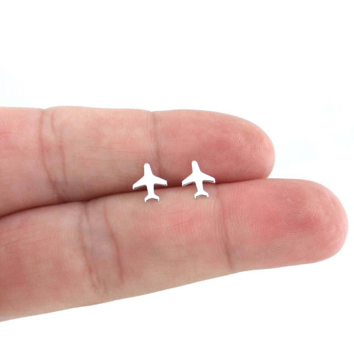Tiny Airplane Earrings in Sterling Silver,Airplane Earrings, Plane Earrings, Silver Plane Earrings, Dainty Earrings, Kids Earrings