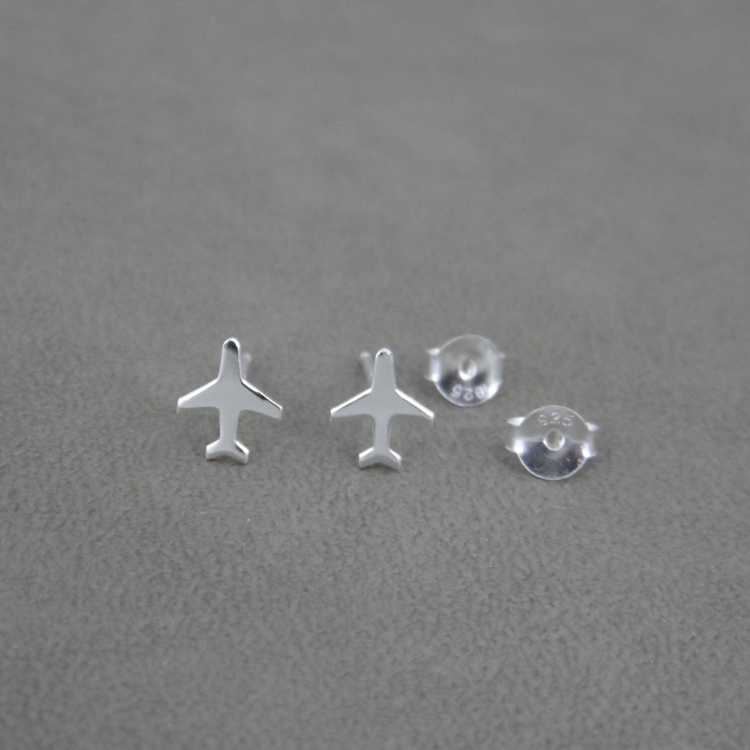Tiny Airplane Earrings in Sterling Silver,Airplane Earrings, Plane Earrings, Silver Plane Earrings, Dainty Earrings, Kids Earrings