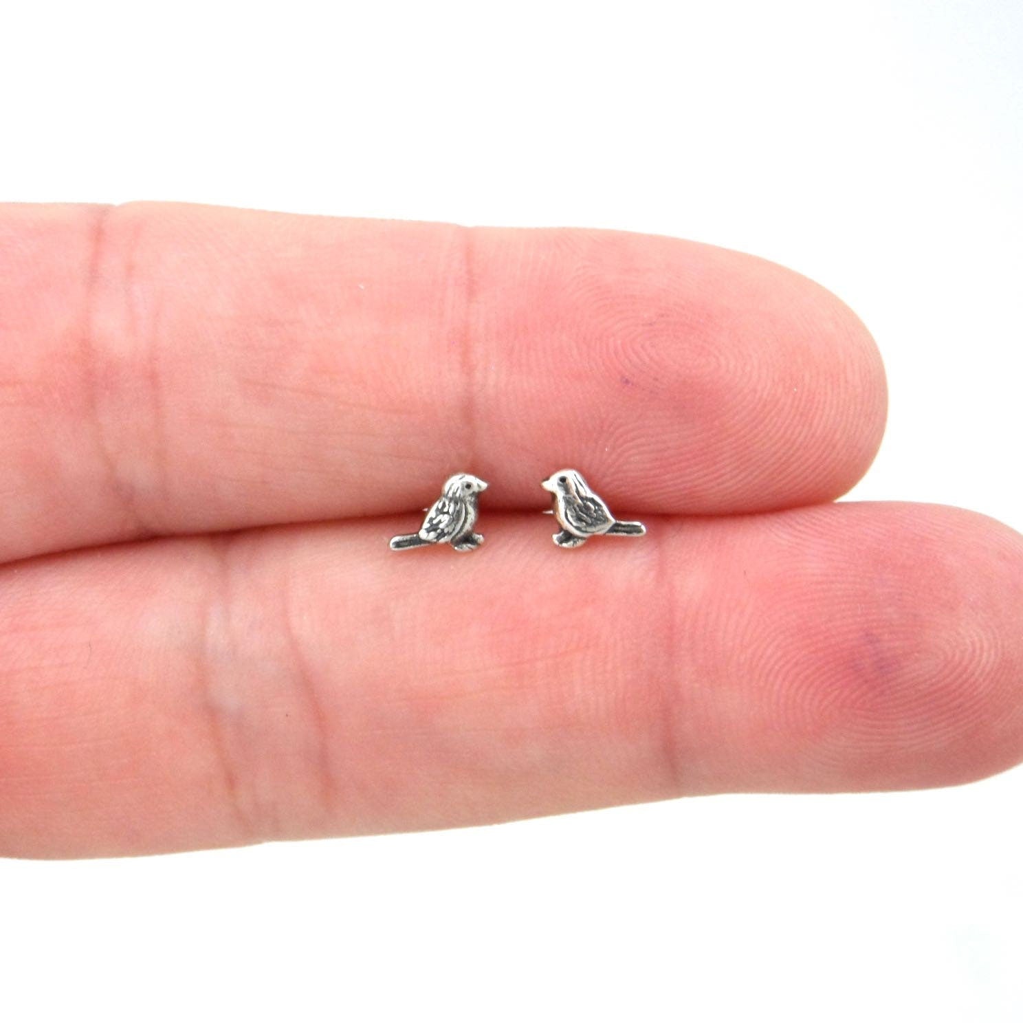 Tiny Bird Earrings in Sterling Silver, Tiny Bird Earrings, Bird Studs, Tiny Studs, Bird Studs, Kids Earrings, Silver Bird Earrings