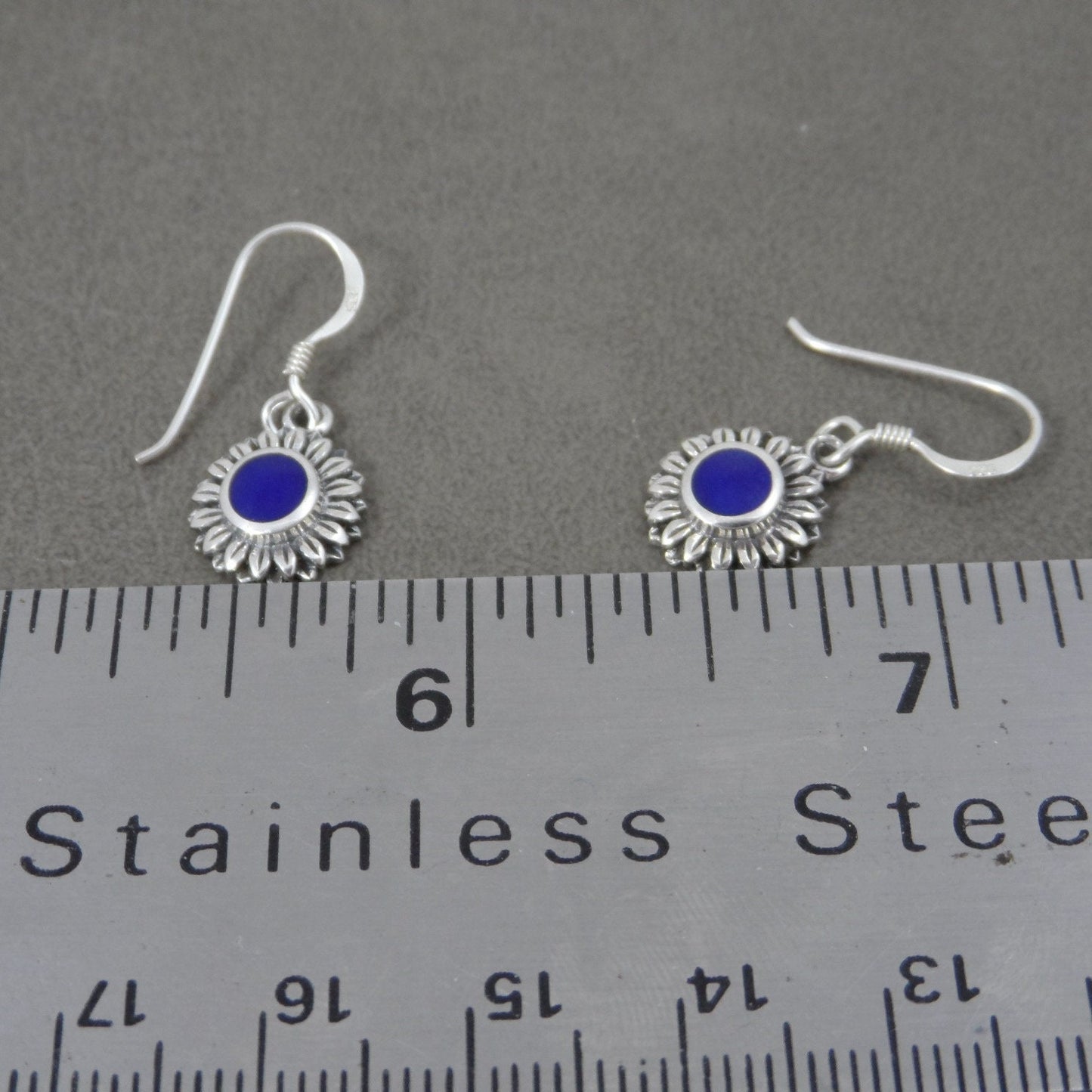 Lapis Sunflower Earrings in Sterling Silver