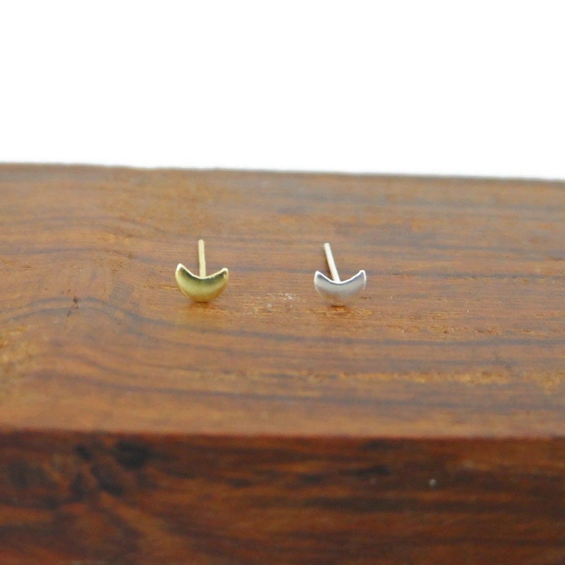 Gold Crescent Moon Nose Stud in Sterling Silver