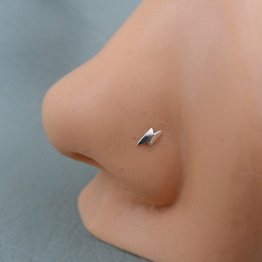 Tiny Lightning Bolt Nose Stud in Sterling Silver, Lightning Nose Stud, Silver Nose Stud, Lightning Bolt Nose Ring, Tiny Nose Stud