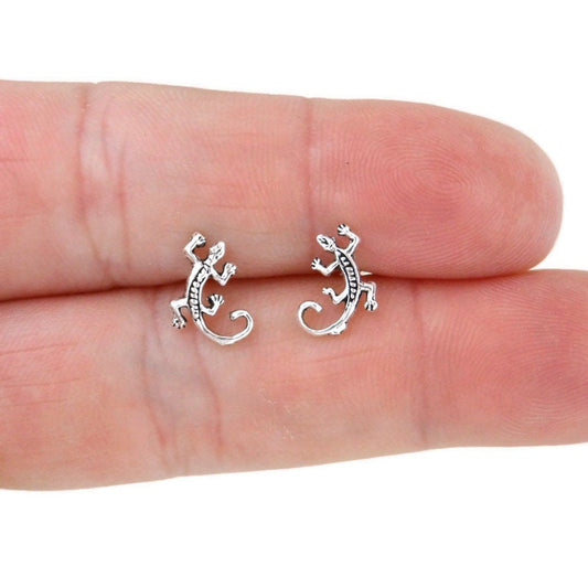 Tiny Lizard Earrings in Sterling Silver, Gecko Studs, Silver Lizard Stud, Multiple Piercings, Tiny Lizard Studs, Animal Earrings