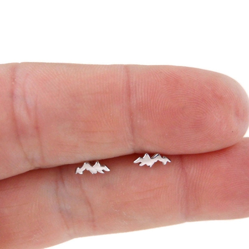 Tiny Mountain Earrings in Sterling Silver, Snow Capped Mountain Earrings, Mountain Studs, Sterling Silver Mountain, Outdoor Earrings