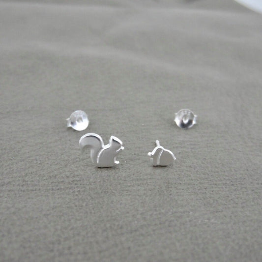 Squirrel & Nut Earrings in Sterling Silver