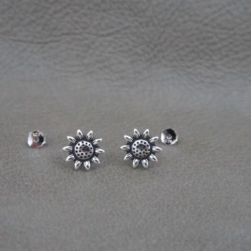 Sunflower Earrings in Sterling Silver, Silver Sunflower Studs, Flower Earrings,Flower Studs, Kids Earrings, Floral Earrings, Dainty Earrings