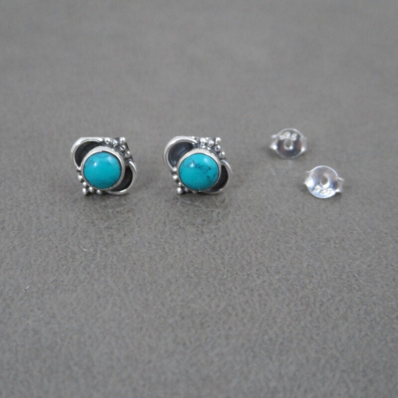 Turquoise Stud Earrings in Sterling Silver, Turquoise Earrings, Minimalist Earrings, Turquoise Studs,Gemstone Earrings, Gift for Her
