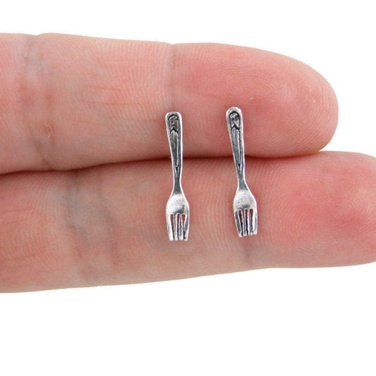 Tiny Fork Earrings Sterling Silver, Fork Silver Earrings, Cutlery Studs, Fork Studs, Cutlery Earrings, Dainty Earrings, Chef Gift