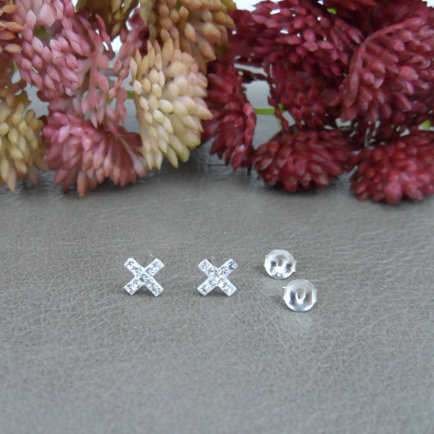 X Crystal Earrings in Sterling Silver, X Stud Earrings, Tiny X Earrings, Cross Earrings, Everyday Earrings, Dainty Earrings, Alphabet Studs