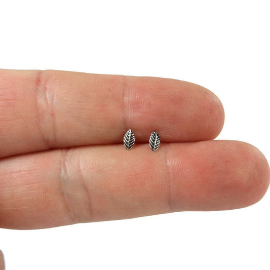 Tiny Leaf Studs in Sterling Silver, Tiny Leaf Earrings, Tiny Leaves Jewelry, Tiny Silver Studs, Cartilage Studs, Sterling Earrings