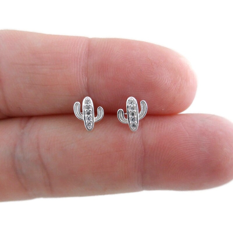 Tiny Cactus Earrings in Sterling Silver, Cactus Earrings, Cactus Studs, Saguaro Cactus, Southwest Earrings, Western Earrings