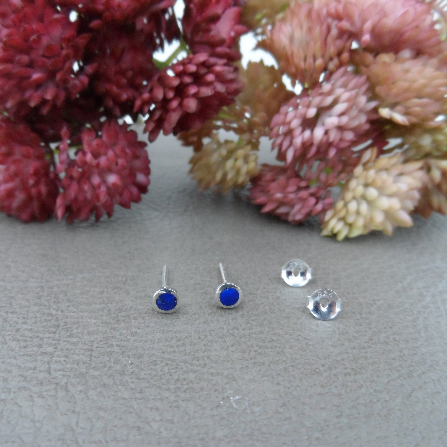 Tiny Lapis Earrings in Sterling Silver,Lapis Lazuli Earrings, 4mm Earrings, Blue Lapis Earrings, Sterling Silver Earrings, Gift for Her