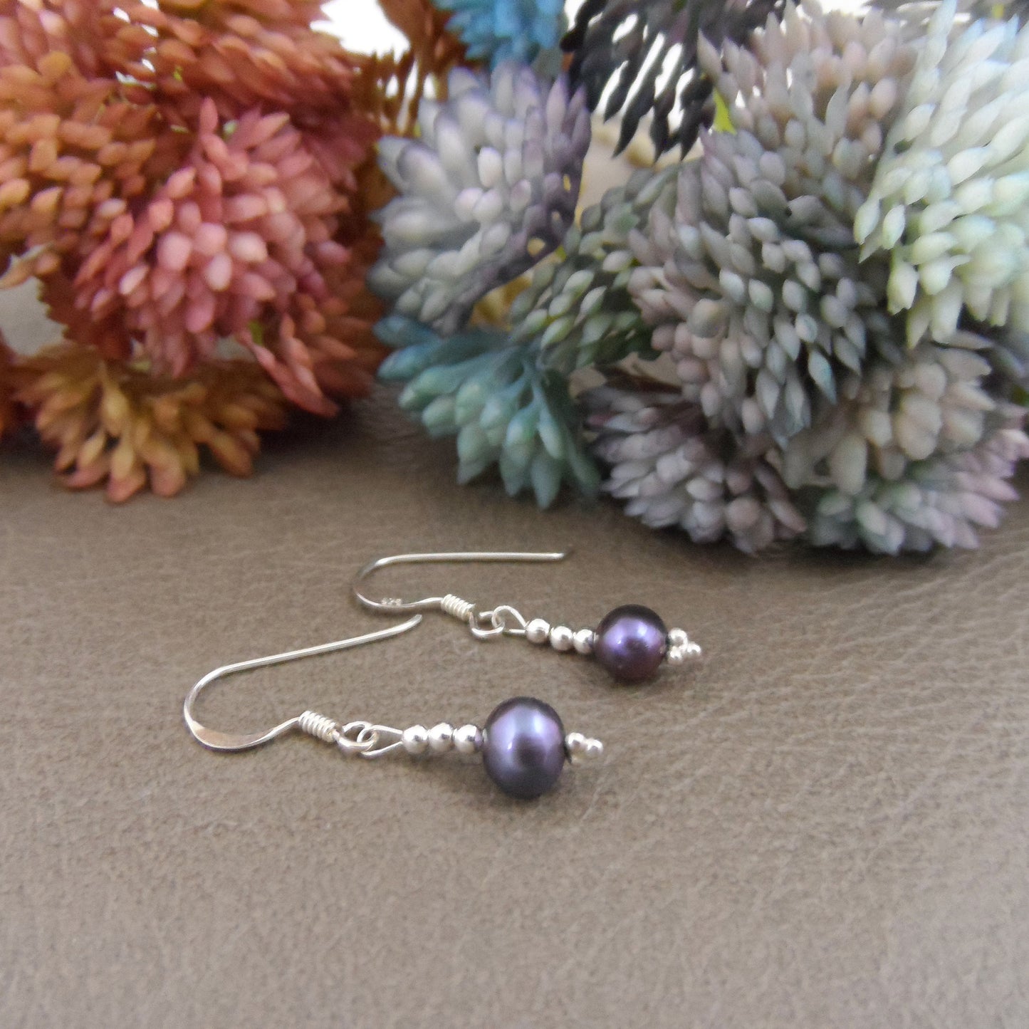 Tahitian Pearl Earrings in Sterling Silver, Pearl Earrings, Pearl Dangle Earrings, Tahitian Pearl Earrings, Pearl Jewelry, Gift for Her