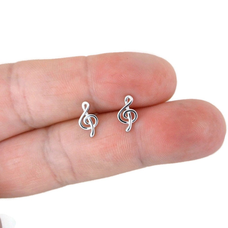 Tiny Treble Clef Earrings in Sterling Silver, Music Note Studs, Silver Stud, Multiple Piercings, Tiny Treble Studs, Sterling Earrings