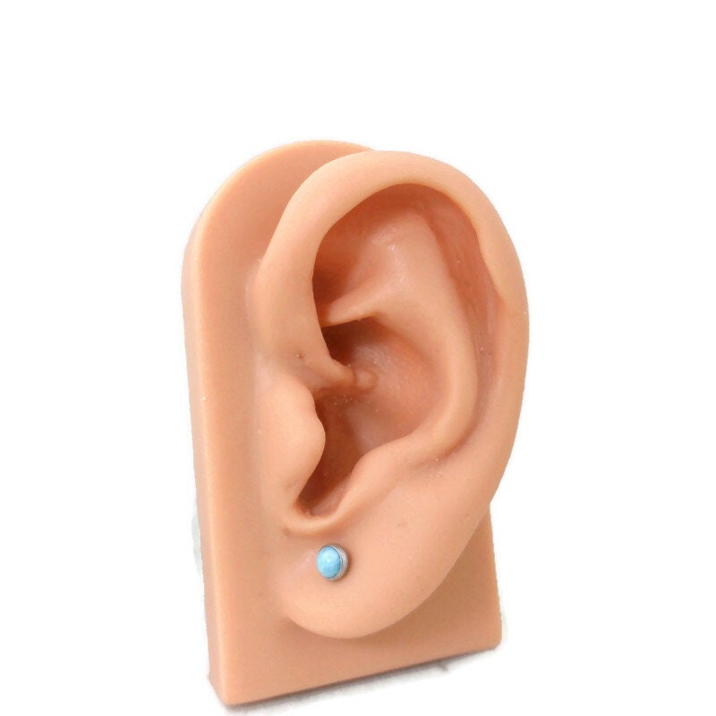 Tiny Larimar Sterling Silver Earrings, Larimar Silver Studs, 4mm Larimar Earrings, Tiny Studs, Larimar Jewelry, Boho Earrings