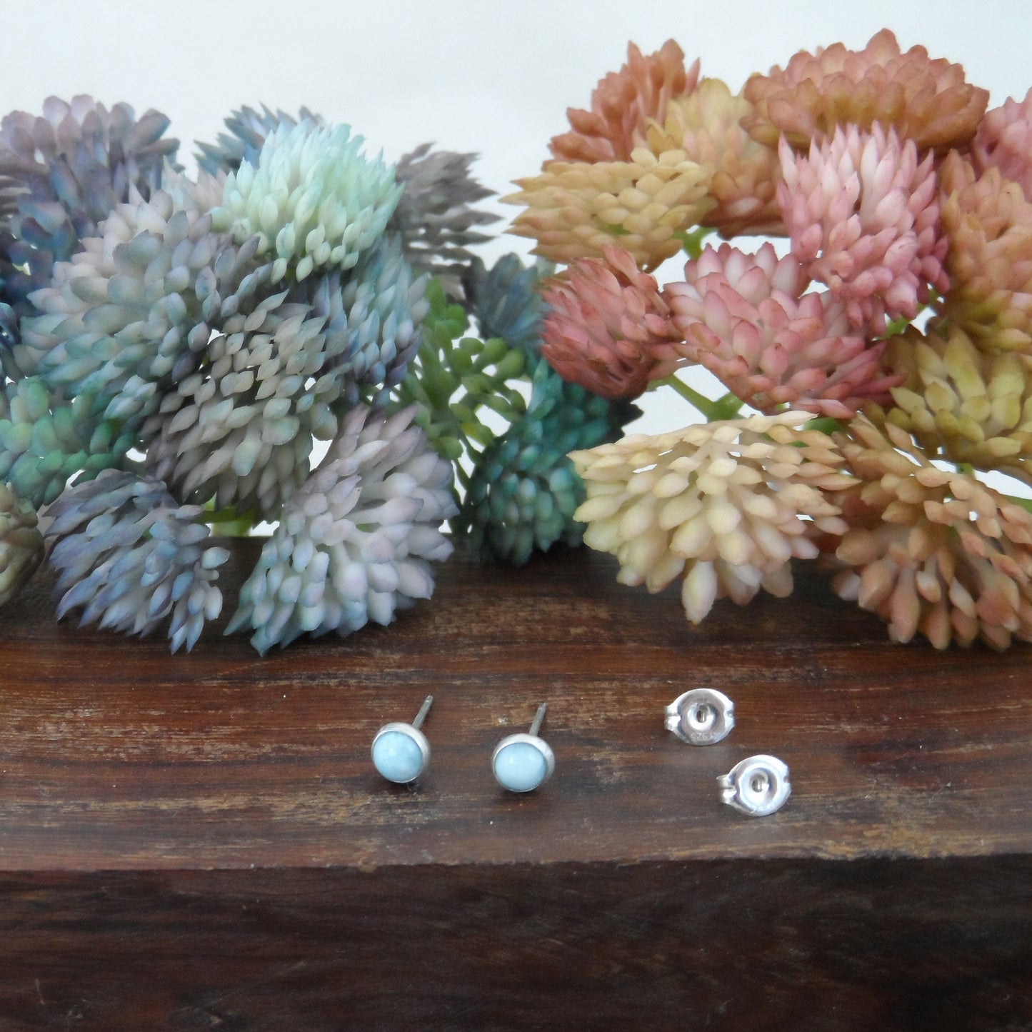 Tiny Larimar Sterling Silver Earrings, Larimar Silver Studs, 4mm Larimar Earrings, Tiny Studs, Larimar Jewelry, Boho Earrings