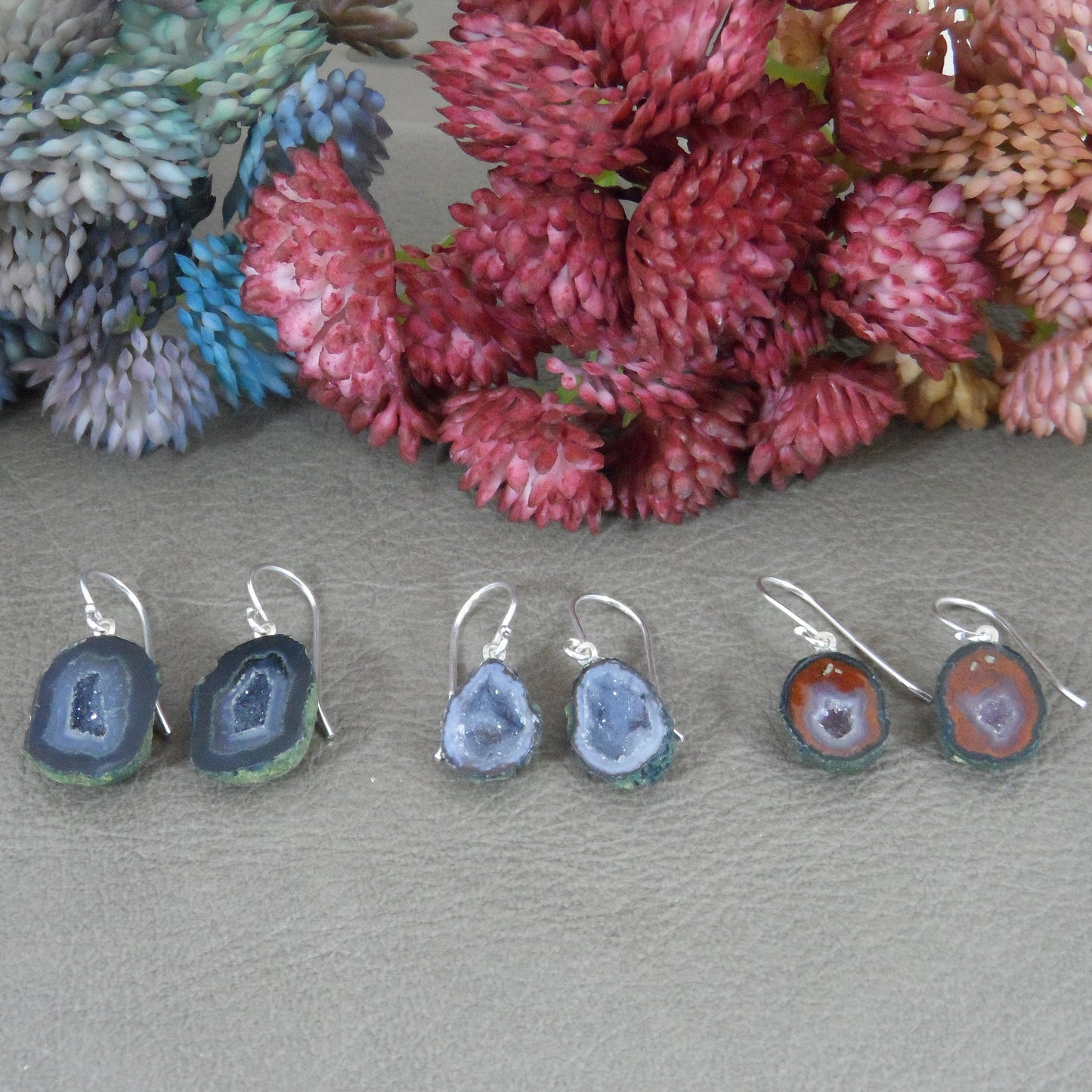 Tiny Geode Earrings in Sterling Silver, Tiny Geode Earrings, Sterling Silver Geode Earrings, Tiny Earrings, Minimalist Earrings
