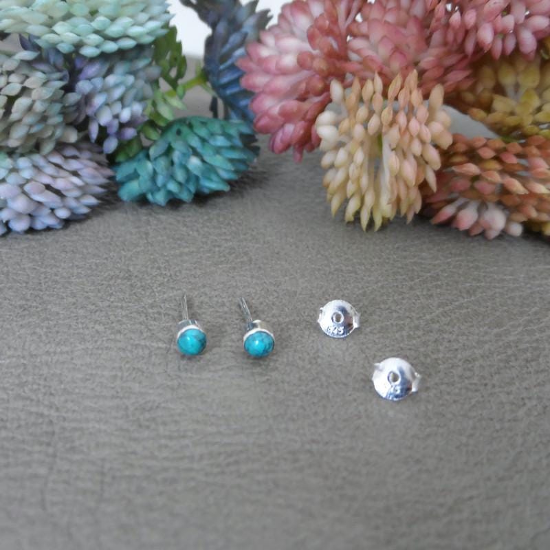 Tiny 3mm Turquoise Sterling Silver Earrings, Turquoise Silver Studs, 3mm Turquoise Earrings, Tiny Studs, Southwest Earrings, Boho Earrings