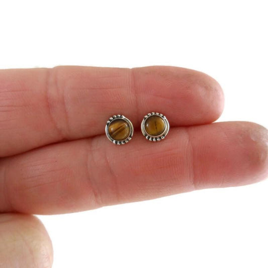 Tigers Eye Earrings in Sterling Silver, Tigers Eye Earrings, Gemstone Earrings, Minimalist Earrings, Dainty Earrings, Tigers Eye Jewelry