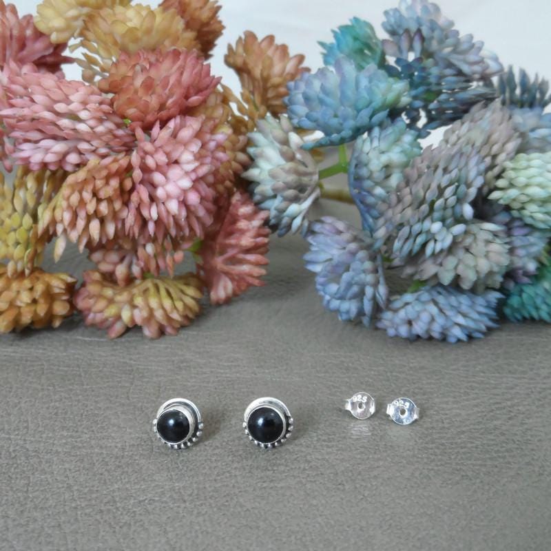 Black Onyx Earrings in Sterling Silver, Black Onyx Stud Earrings, Black Onyx Earrings, Minimalist Studs, Boho Earrings