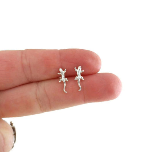 Tiny Lizard Earrings in Sterling Silver, Gecko Studs, Silver Lizard Stud, Multiple Piercings, Tiny Lizard Studs, Animal Earrings
